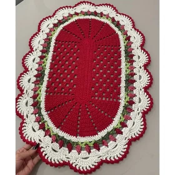 tapete de crochê vermelho, tapete de sala, tapete de porta