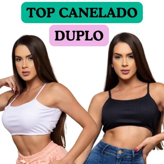 Top Malha Canelada Cropped Duplo Faixa Alcinha Alta Elasticidade Blusa Feminina Zero Transparencia