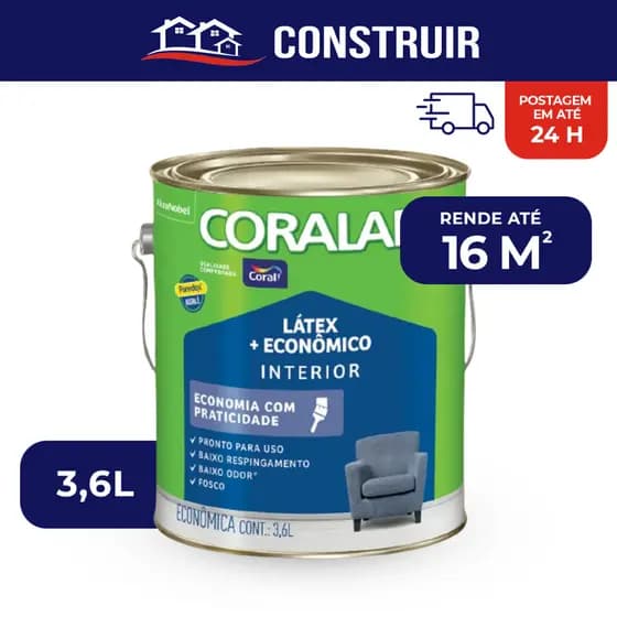 Tinta Latex 3,6 Litros Econômica Coralar Paredex Secagem Rápida Coral Cores Parede Áreas Internas