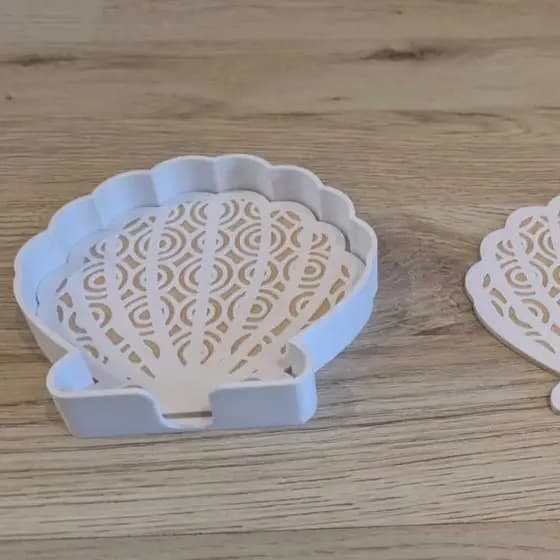 🐚 Conjunto Porta-Copos Concha Elegante com Suporte – Kit Decorativo para Mesa