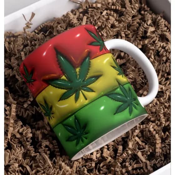 Caneca personalizada arte em 3D estilo inflado relevo Bob Marley folhas caneca de porcelana