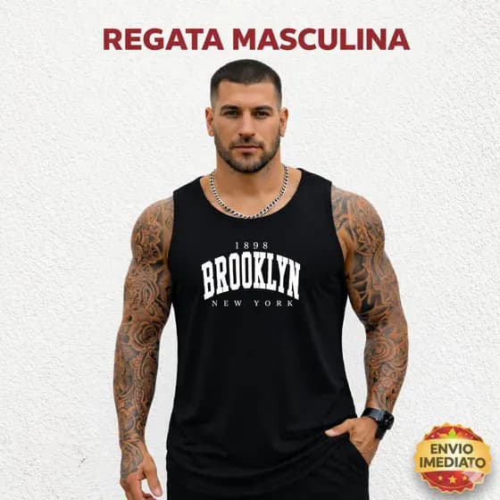 Regata Masculina Oversized Brooklin Algodão Streetwear Moda Urbana Premium Pronta Entrega