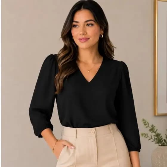 Blusa Feminina Manga 3/4 Crepe com Modelagem Princesa