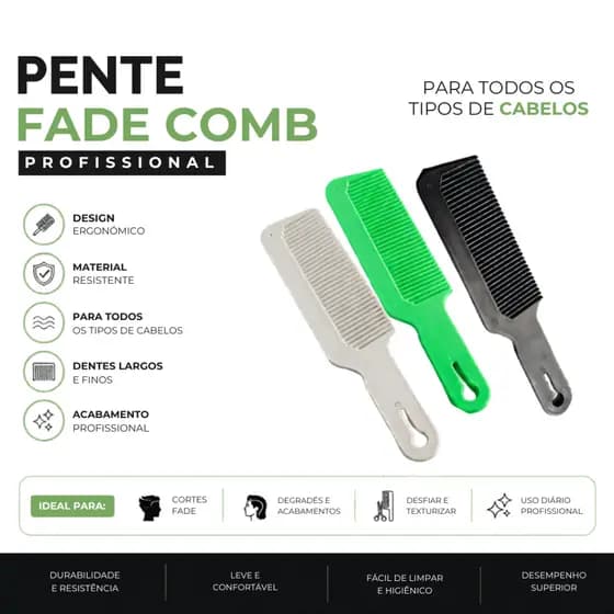 Pente Profissional Fade Comb Para Corte Degradê Acabamento Desembaraça Todos Tipos De Cabelo