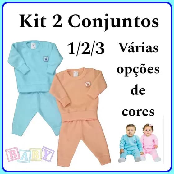 Kit 2 Conjunto Pijama Unisoft bebe 1 / 2 / 3 inverno infantil menino e menina