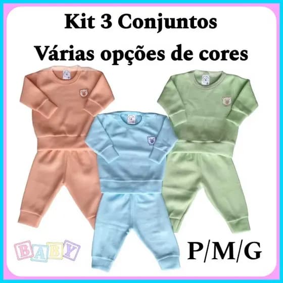 Kit 3 Conjunto Pijama Unisoft bebe 1 / 2 / 3 inverno infantil menino e menina