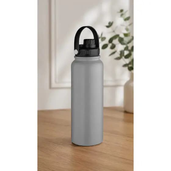 Garrafa Parede Dupla com Alça 1,1L em Aço Inox Cinza