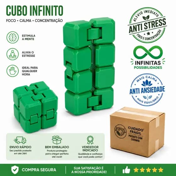 Brinquedo Cubo Magico Infinito Fidget Anti Stress E Ansiedade cor verde