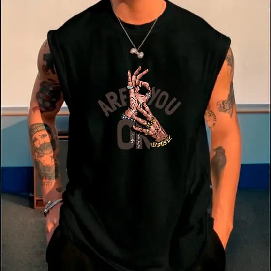 Regata Masculina Are You Ok Oversized Larga Camiseta Moda Masculina