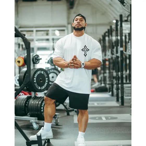 Camiseta Oversized Treino Streetwear Unissex Estampada C/ Cruz Treino Academia Roupas Masculinas Camisa 100% Algodão