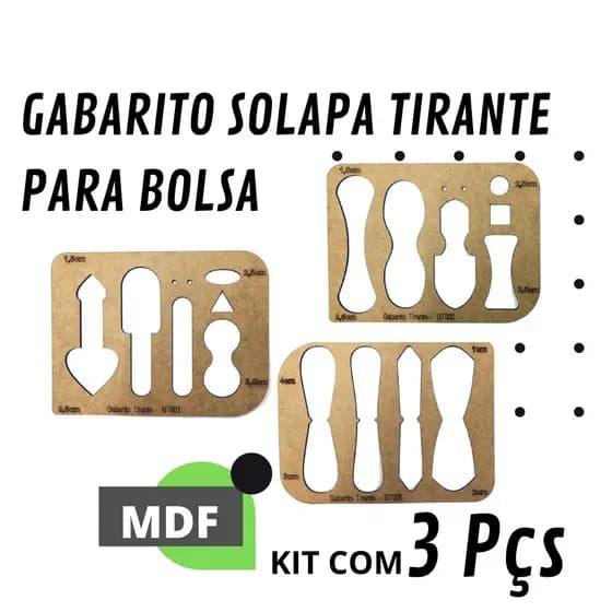 Kit 3 Gabaritos MDF para Solapas Tirante de Bolsas Carteiras Chaveiros