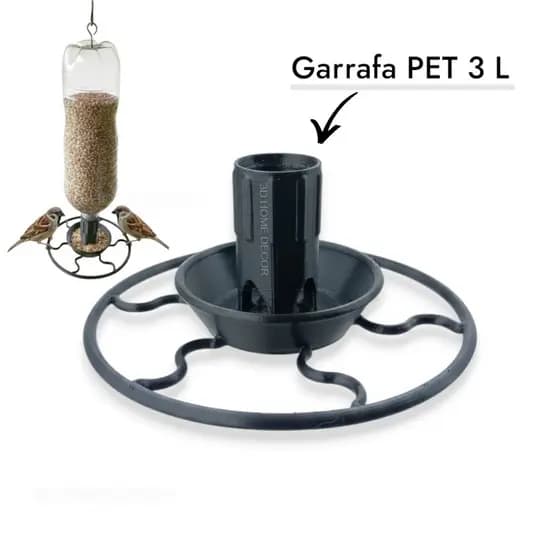 Comedouro Tratador Alimentador Pássaros Com Poleiro p/ Garrafa PET ate 3 L Sustentável