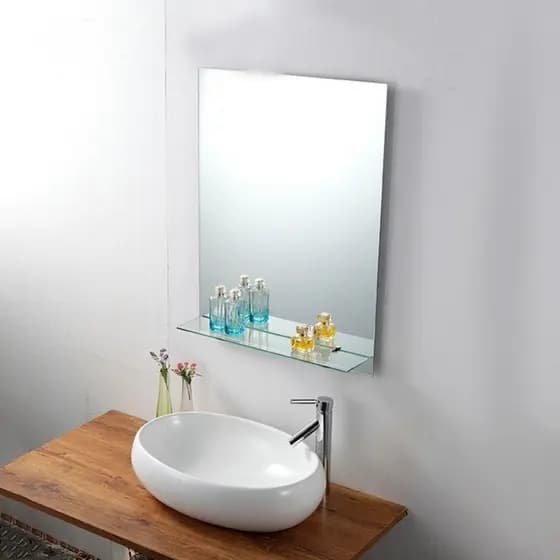 Kit Banheiro Espelho Retangular Vidro + Prateleira Porta Escova Shampoo Combo Colar ou Pendurar