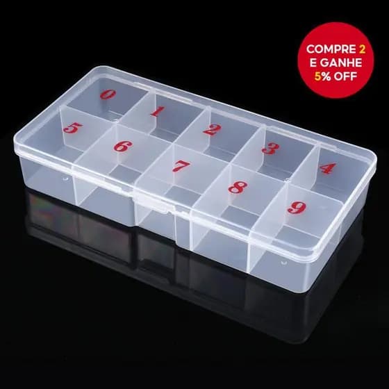 Caixa Organizadora de Pontas de Unhas Vazias com 10 Divisórias, Caixa Transparente para Cristais/Jóias/Glitters, Caixa