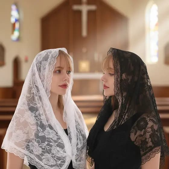 Capela de Mulheres Católicas Véu - Cobertura de Cabeça Elegante de Renda Mantilla para Missa Latina e Oração