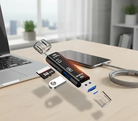 5 em 1 Leitor de Cartão USB Tipo C Micro TF SD Adaptador OTG para Celular e Computador
