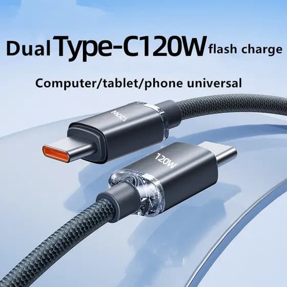 Cabo Tipo C para Tipo C 120W, Carregamento Rápido para Celulares Samsung, Cabo USB C.