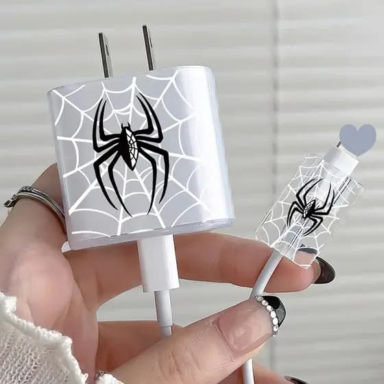 Conjunto de 3 peças Preto Aranha Trendy carregador de cabeça 20w capa protetora para carregador 18w carregador rápido