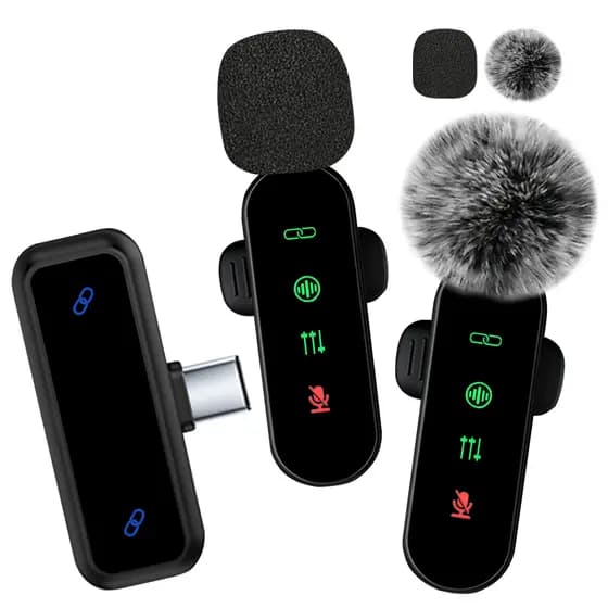 Microfone de Lapela Sem Fio Compacto, Microfone Sem Fio com Cancelamento de Ruído, Microfone Duplo para Vlogs,