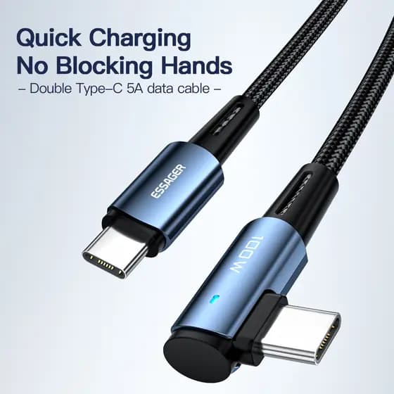 Novo Cabo Essager PD 100W Tipo C para Tipo C USB Tipo-C 5A Carregamento Rápido para Celulares MacBook iPad Oneplus