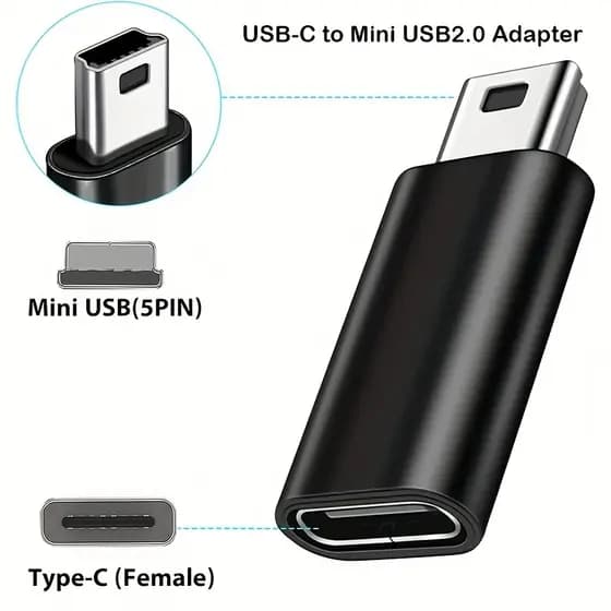 Adaptador USB-C para Mini USB (1/2/4 unidades), adaptador de alumínio fêmea Tipo-C para Mini USB macho, compatível com