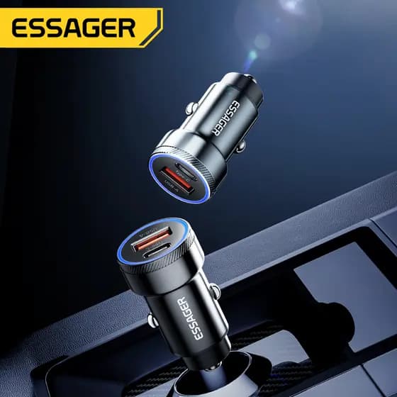 Novo carregador de carro Essager 54W LED USB Tipo C PD QC 3.0 Carregamento rápido para Samsung IP 12-24V.