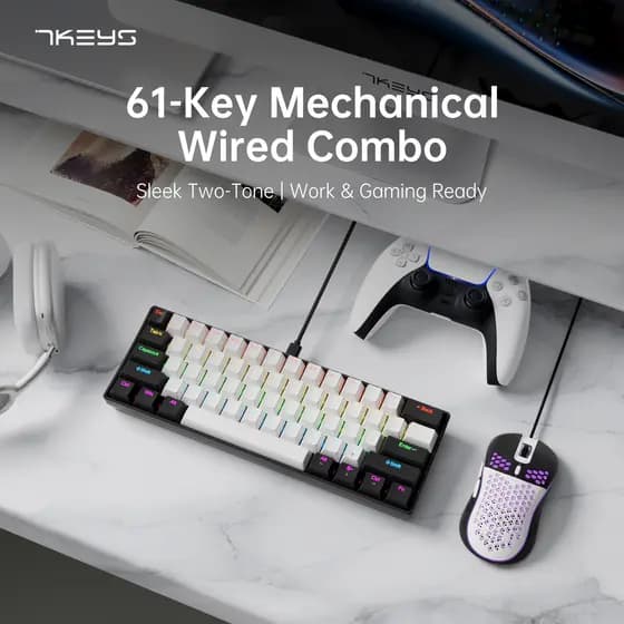 Conjunto de Teclado e Mouse Mecânico: Mini Teclado Compacto e Portátil para Laptops, Gamers e Usuários de Escritório