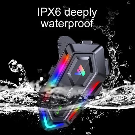 Capacete de Moto Y20 MAX, intercomunicador Bluetooth com luz RGB V5.3, 1000mAh, à prova d’água IPX6