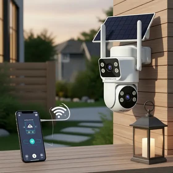 Câmera de segurança CCTV, câmera de vigilância alimentada por energia solar, vídeo 360 para vlogs, sem fio para