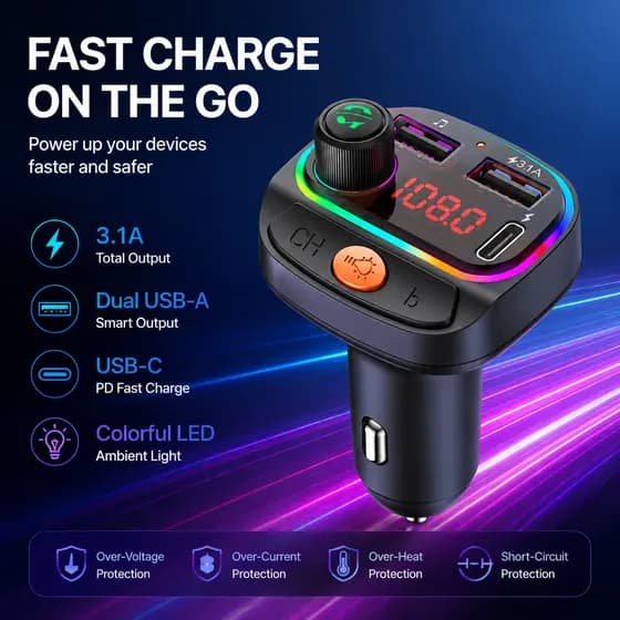 Carregadores USB Transmissor FM Bluetooth 5.0 MP3 Player