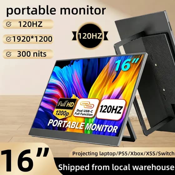 Monitor Portátil Tela HD De 16 Polegadas 120 Hz 1.5K Com Suporte Integrado Furos VESA De 75 * 75 Mm Suporta Espelhamento