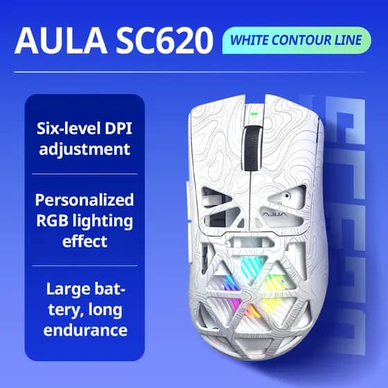 Mouse Gamer Sem Fio 2.4G/Bluetooth/Com Fio SC620 – Mouse Bluetooth Leve com Design Branco em Contorno