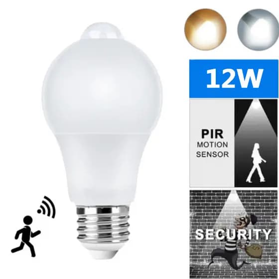 PIR Sensor de Movimento Lâmpada LED 12W E27 Lâmpada Inteligente Ativada por Movimento LIGADO/DESLIGADO Lâmpada Doméstica