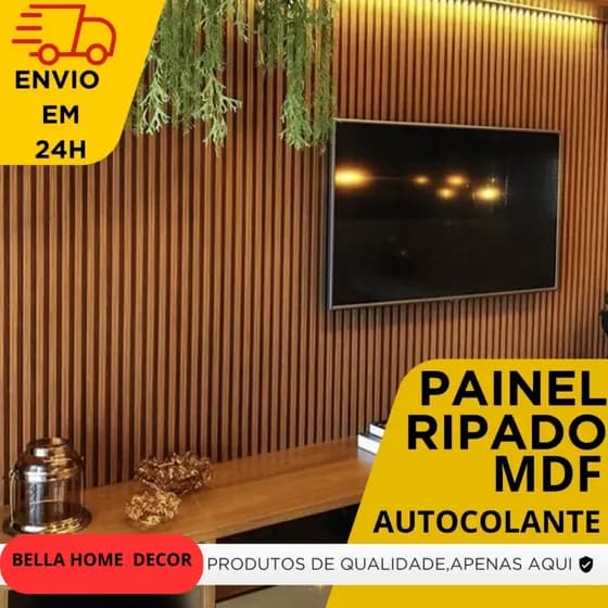 Kit Até 100 Placas Ripadas Painel de Parede Adesivo 45x10cm Laminado Decoração Sala - ENVIO FULL