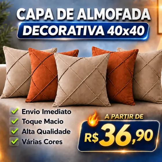 Kit 4 Capas de Almofada com Zíper 40x40 Suede Luxo Decorativa para Sofá Sala Quarto Macia ENVIO FULL