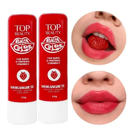 Top Beauty Kit c/ 2 Batom Lip Balm Moranguete 3,5g – Lábios com cor e brilho!