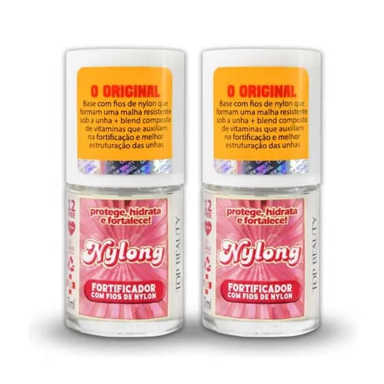 2 Bases Nylong Fortificador de Unhas Top Beauty Para Unhas com Fios de Nylon 7mL