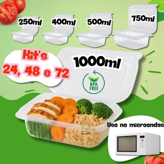 Kit 24 A 72 Unidades Pote Marmita Freezer Microondas Fitness Comida Congelada Marmitex Organizador