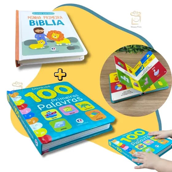 Kit Livro Minhas 100 Primeiras Palavras + Bíblia Infantil Menina ou Menino Presente Bebê Criança