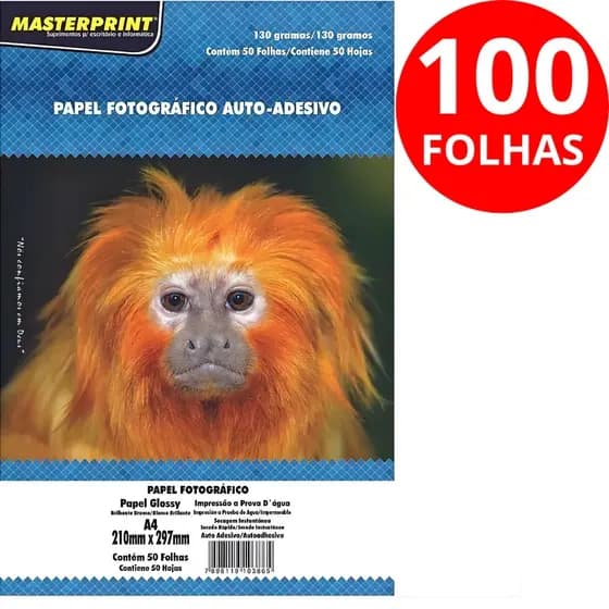 Papel Fotográfico Adesivo 130g A4 Glossy Brilhoso Kit 50 e 100 Folhas Masterprint