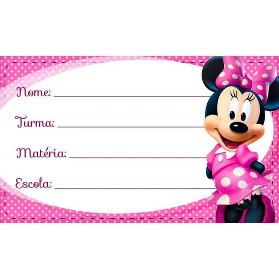 20 Etiquetas Escolar - Minnie 2026 KIT COM 20 ADESIVOS ESCOLAR DO MINNIE 8X5