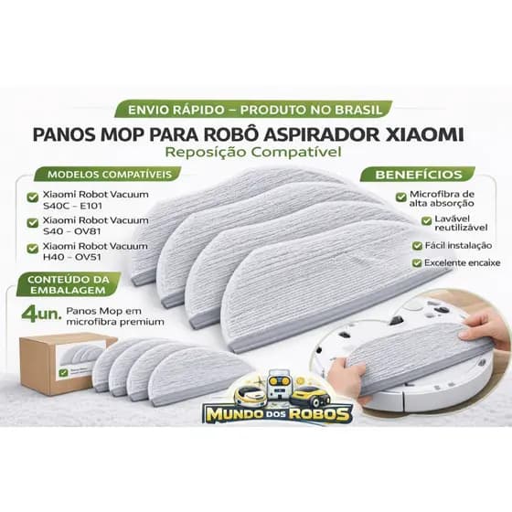 PANO MOP COMPATIVEL XIAOMI ROBO ASPIRADOR S40/S40C/H40 MICROFIBRA PREMIUM