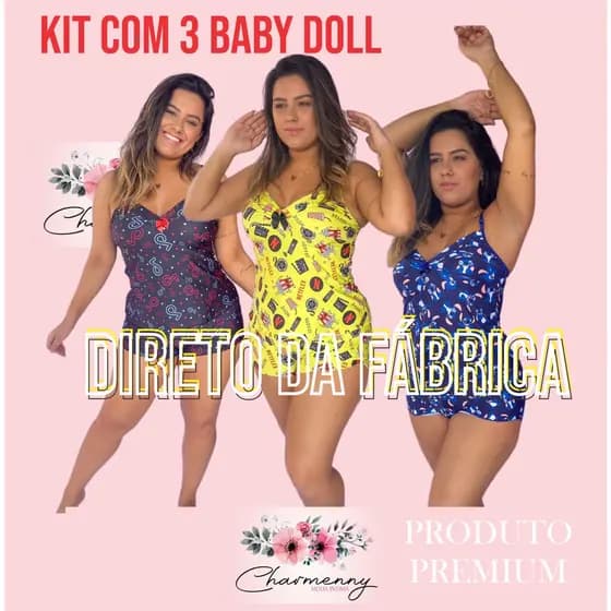 Kit 3 Conjunto Short doll Baby doll Promoção de Fábrica Promoção