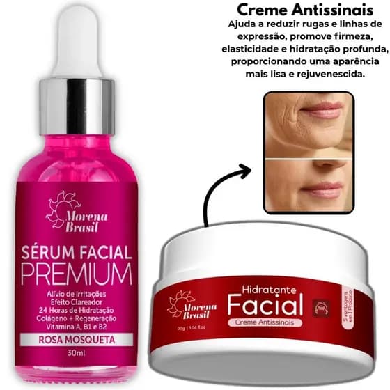 Kit Creme Antissinais + Sérum Facial - Rosa Mosqueta - Morena Brasil