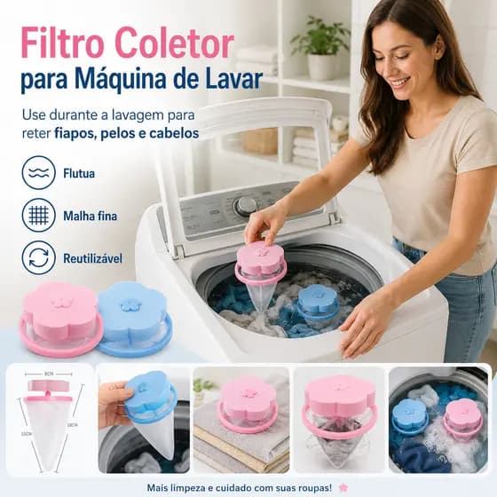 Filtro Coletor de Fiapos, Pelos e Cabelos Máquina de Lavar