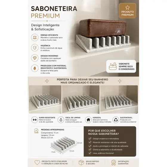Saboneteira Premium com Dreno | Mantém o Sabonete Seco | Design Moderno | Resistente | Banheiro