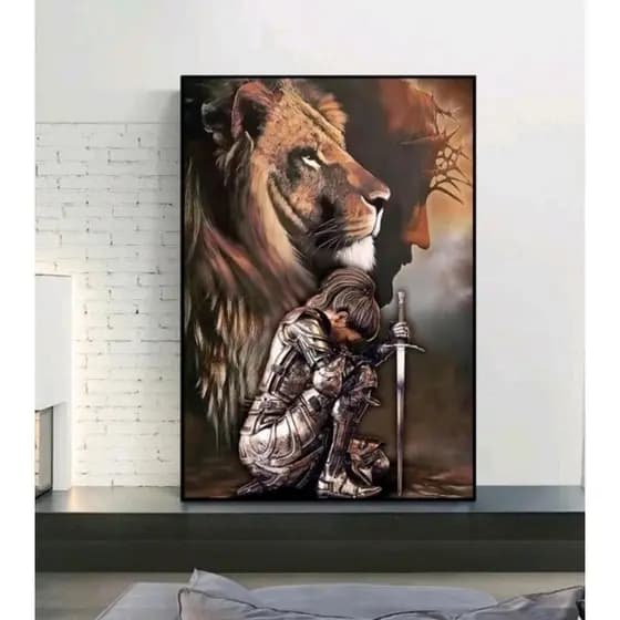 Quadro Decorativo Leão de Judá Jesus Guerreiro 90x70cm MDF Arte Premium Alta Qualidade Sala Quarto