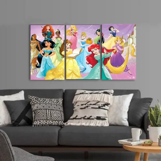 Quadro Decorativo Princesas Disney Infantil Meninas Kit 3 Peças 20x30 MDF Alta Qualidade Quarto