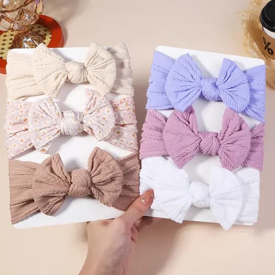 3pçs Cute Printed Bow Baby Bandana Solid Colour Girl Bandana Soft Newborn Hair Accessories