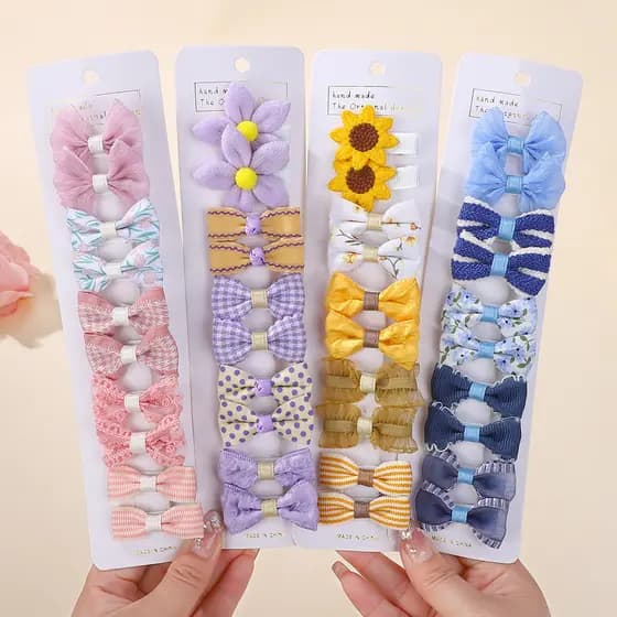 10 Pçs/set Feito À Mão Requintado Grampo De Cabelo Doce Bowknot Impressão Pano Grampos Para Meninas Boutique Acessórios